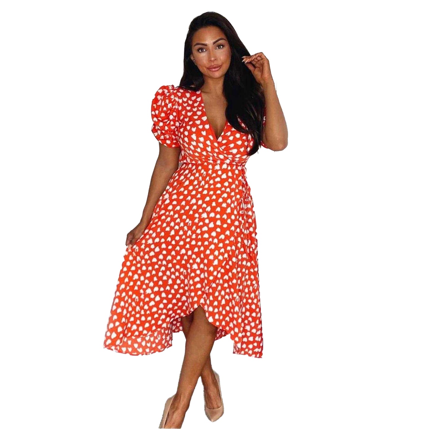 Red - Front - AX Paris Womens-Ladies Hearts Wrap Dress