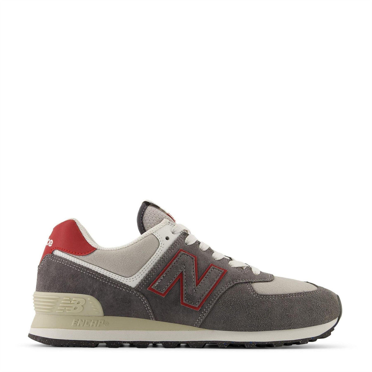 White Castlerock-Red - Front - New Balance Mens 574 Classic Suede Trainers