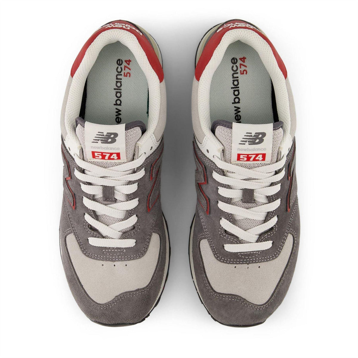 White Castlerock-Red - Side - New Balance Mens 574 Classic Suede Trainers