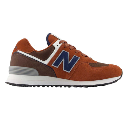 Brown-Grey - Front - New Balance Mens 574 Classic Suede Trainers