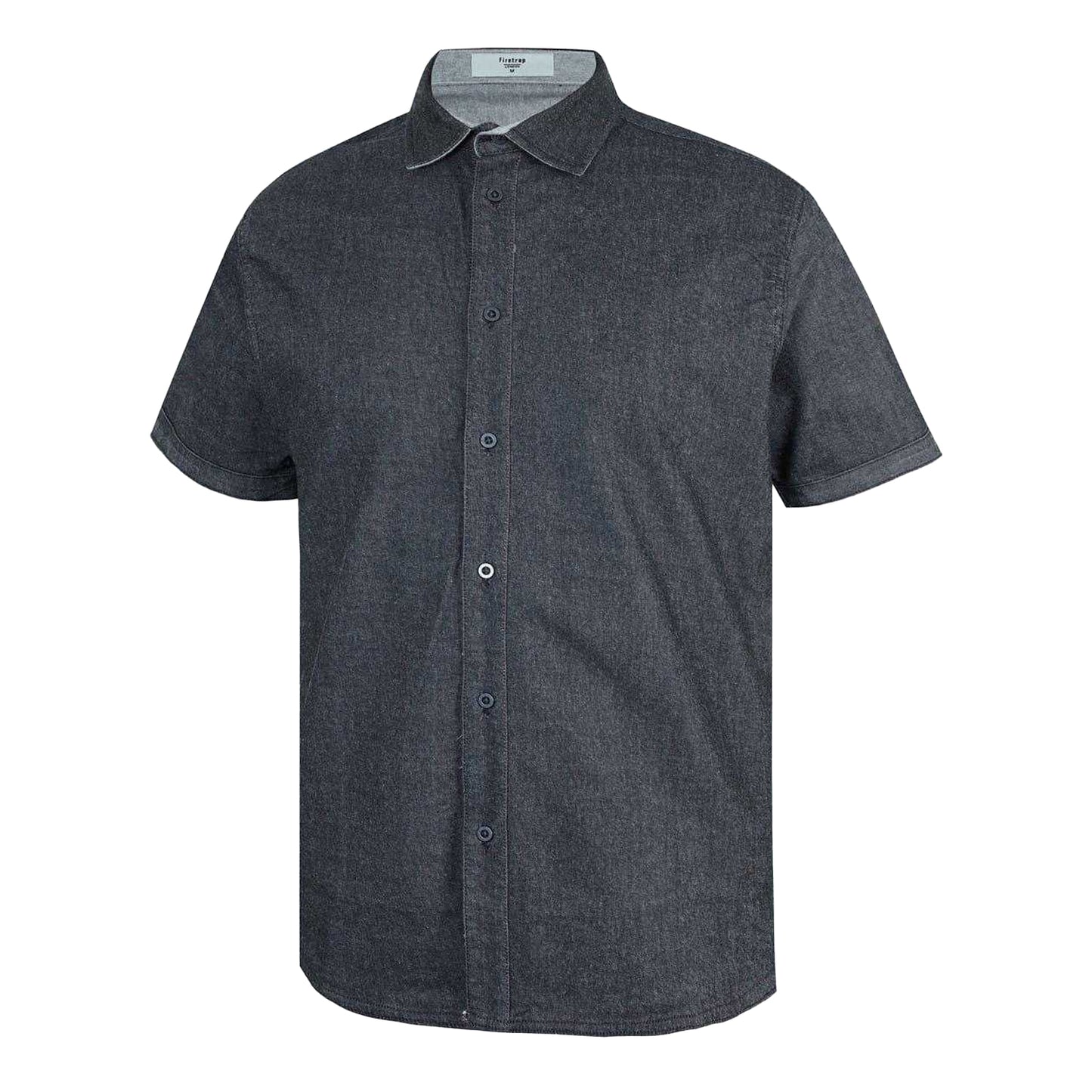 Grey - Side - Firetrap Mens Denim Regular Short-Sleeved Shirt