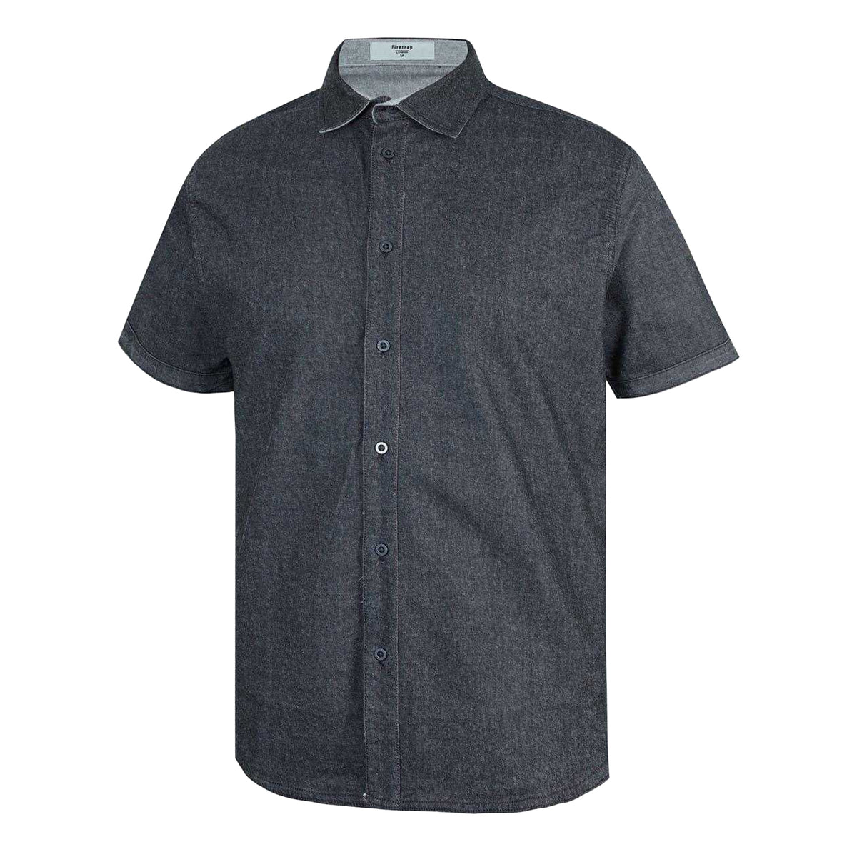 Grey - Side - Firetrap Mens Denim Regular Short-Sleeved Shirt