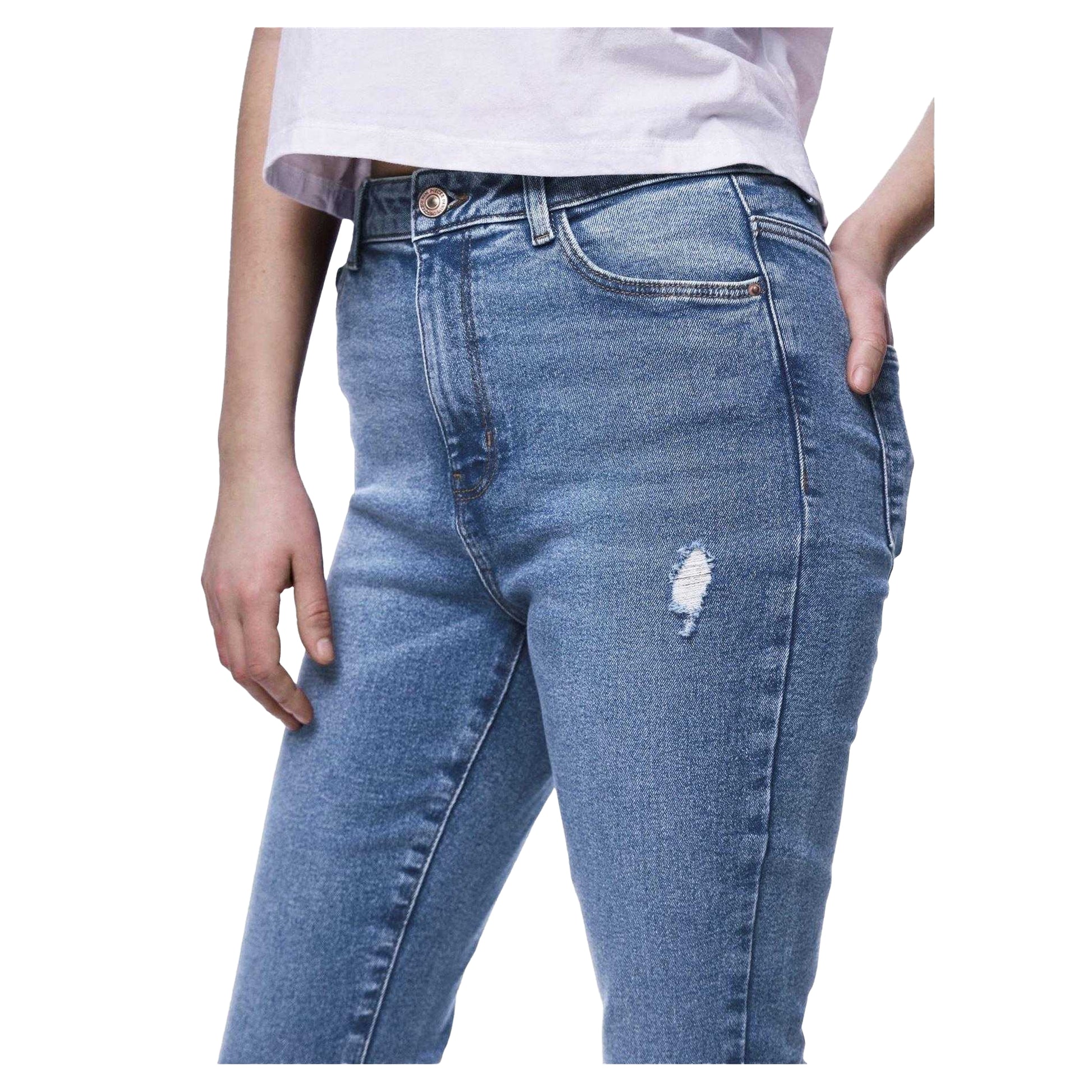 Blue Denim - Side - Pieces Womens-Ladies Distressed Skinny Jeans