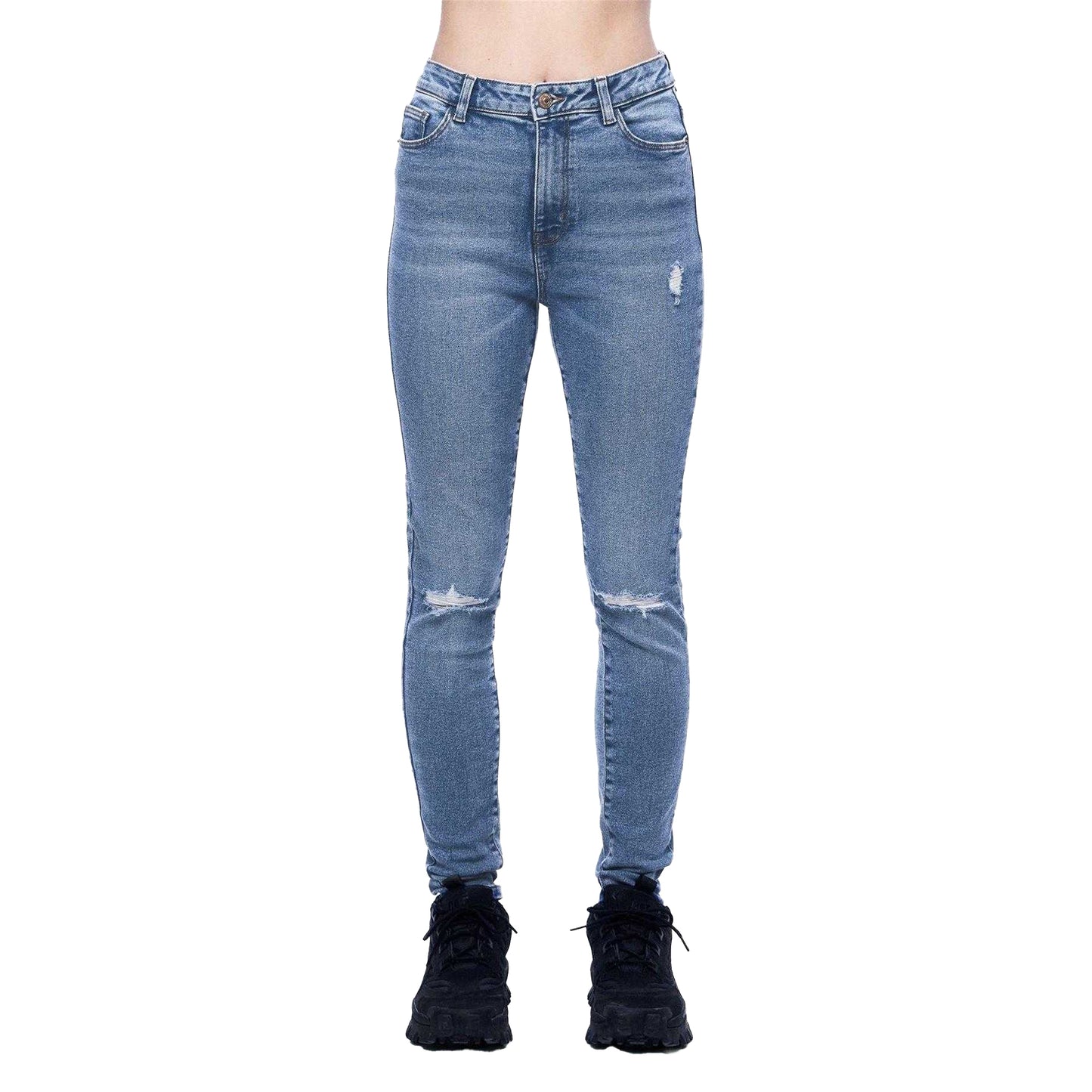 Blue Denim - Lifestyle - Pieces Womens-Ladies Distressed Skinny Jeans