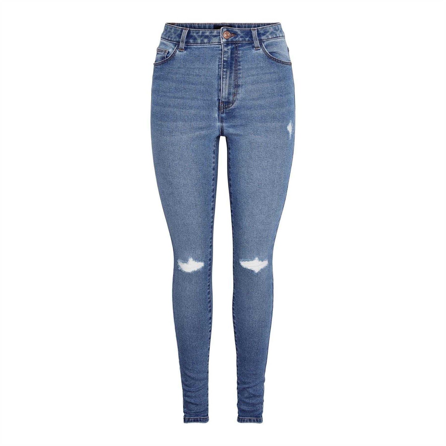 Blue Denim - Front - Pieces Womens-Ladies Distressed Skinny Jeans