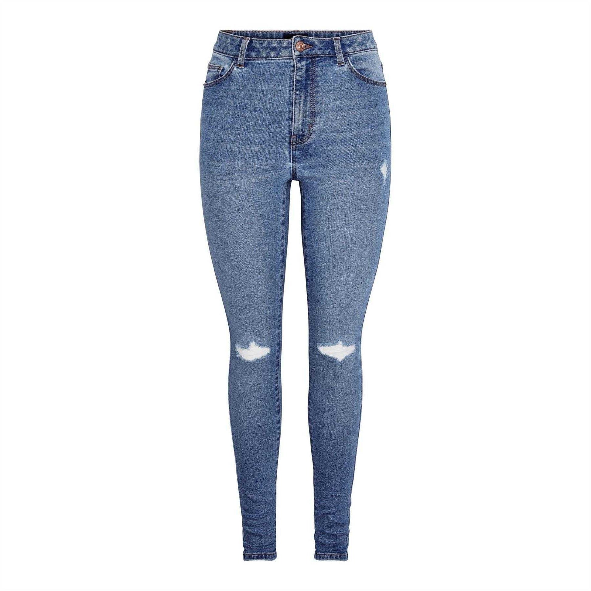 Blue Denim - Front - Pieces Womens-Ladies Distressed Skinny Jeans