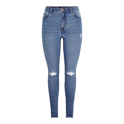 Blue Denim - Front - Pieces Womens-Ladies Distressed Skinny Jeans