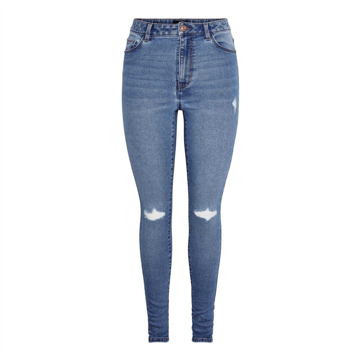 Blue Denim - Front - Pieces Womens-Ladies Distressed Skinny Jeans