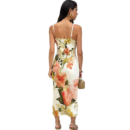 Cream - Back - AX Paris Womens-Ladies Floral Cowl Neck Slip Dress