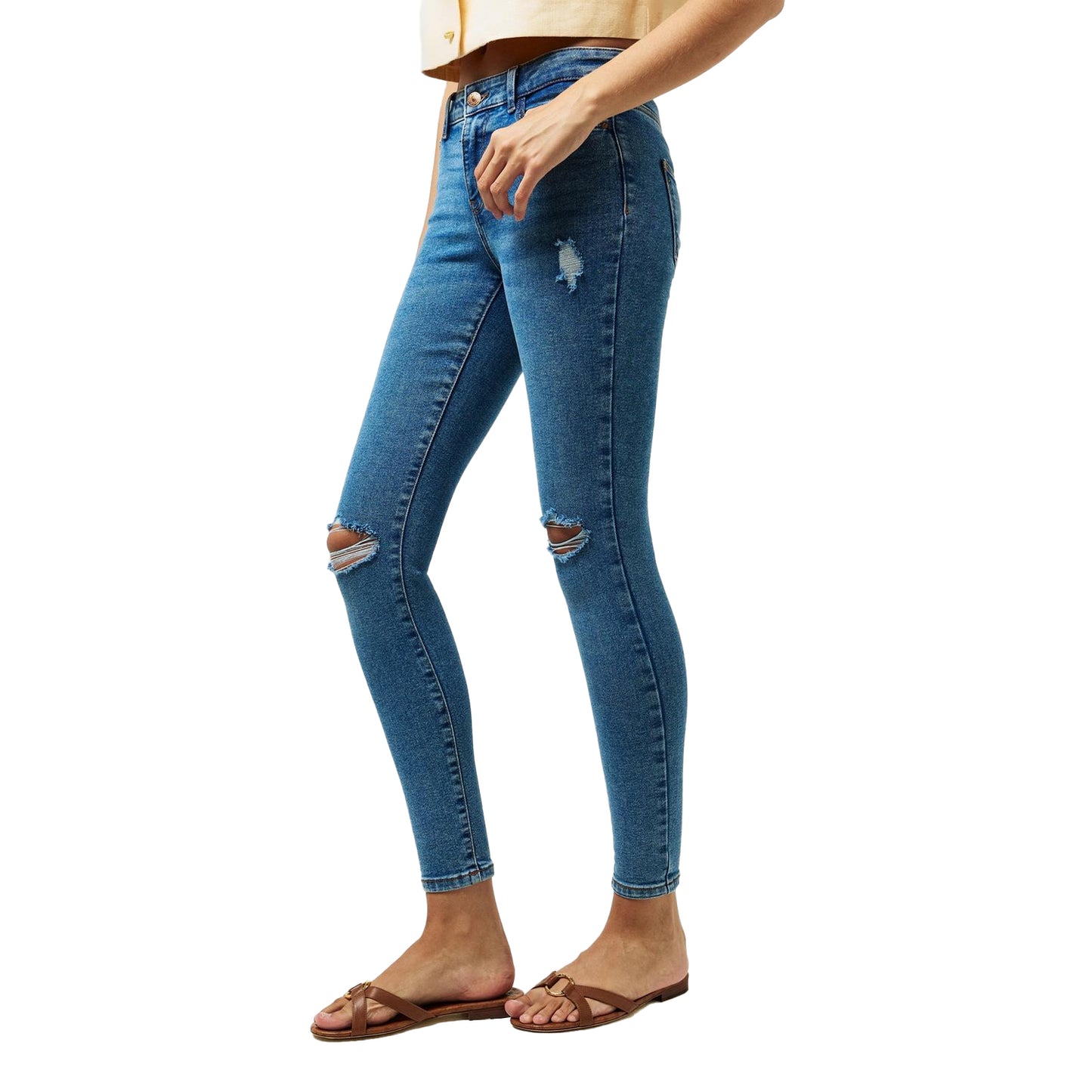 Blue Denim - Side - Pieces Womens-Ladies Distressed Skinny Jeans