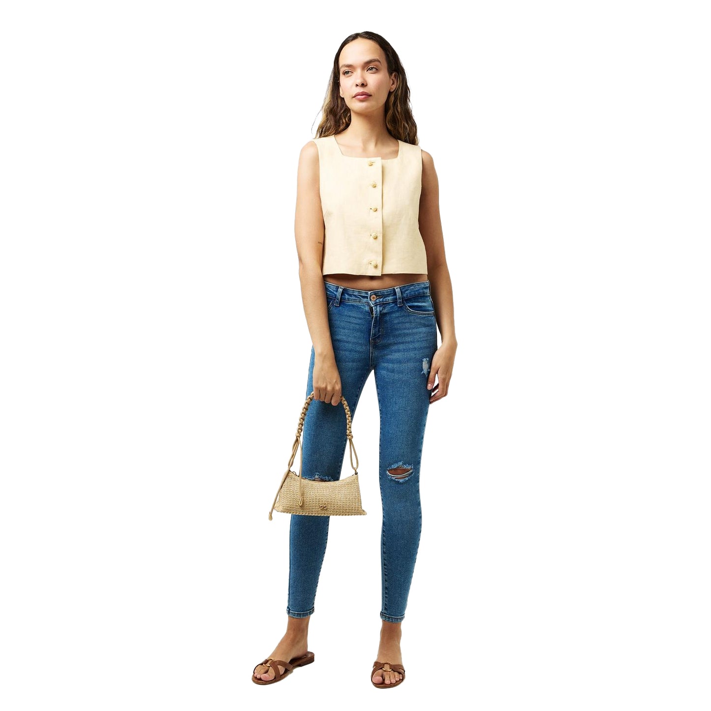 Blue Denim - Pack Shot - Pieces Womens-Ladies Distressed Skinny Jeans