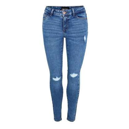 Blue Denim - Front - Pieces Womens-Ladies Distressed Skinny Jeans