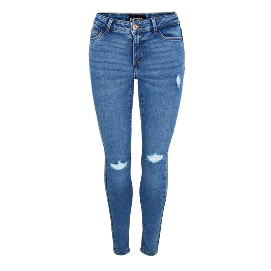 Blue Denim - Front - Pieces Womens-Ladies Distressed Skinny Jeans