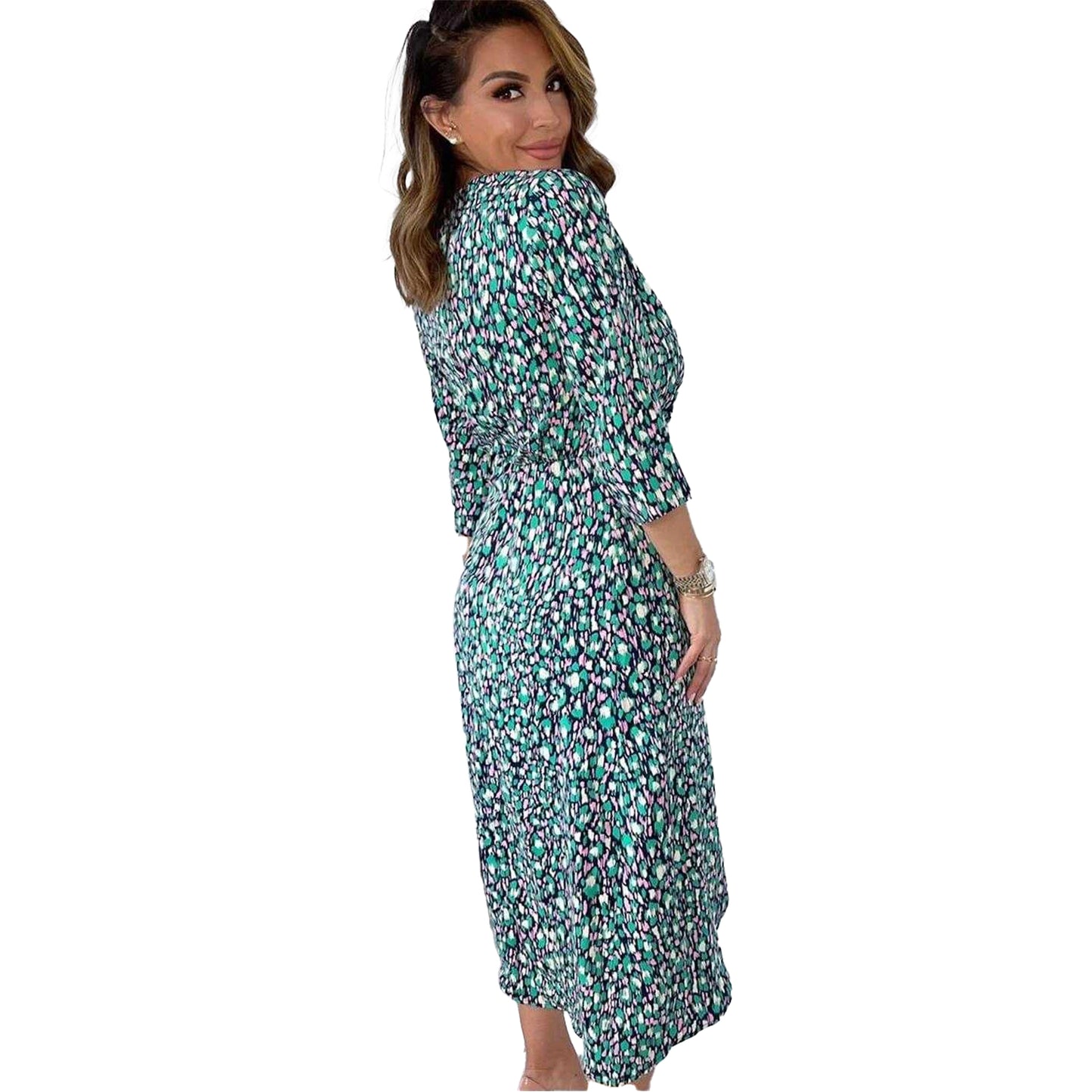 Green-Pink Print - Back - AX Paris Womens-Ladies Abstract Front Tie Wrap Dress