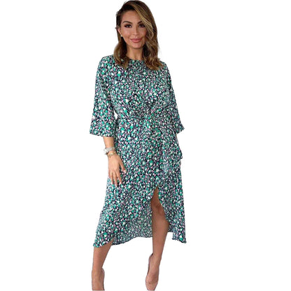 Green-Pink Print - Front - AX Paris Womens-Ladies Abstract Front Tie Wrap Dress