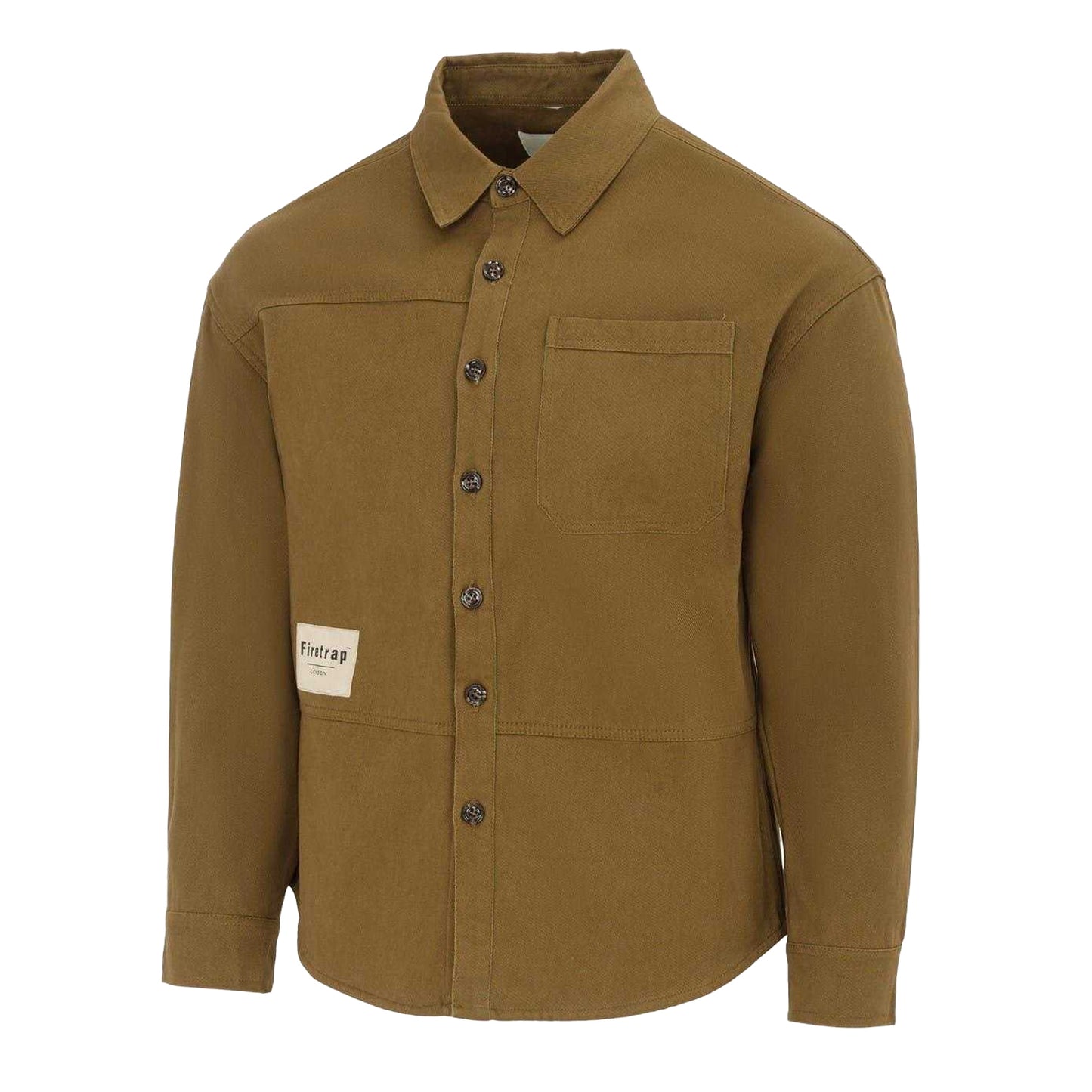 Army Khaki - Side - Firetrap Mens Logo Heavy Long-Sleeved Shirt
