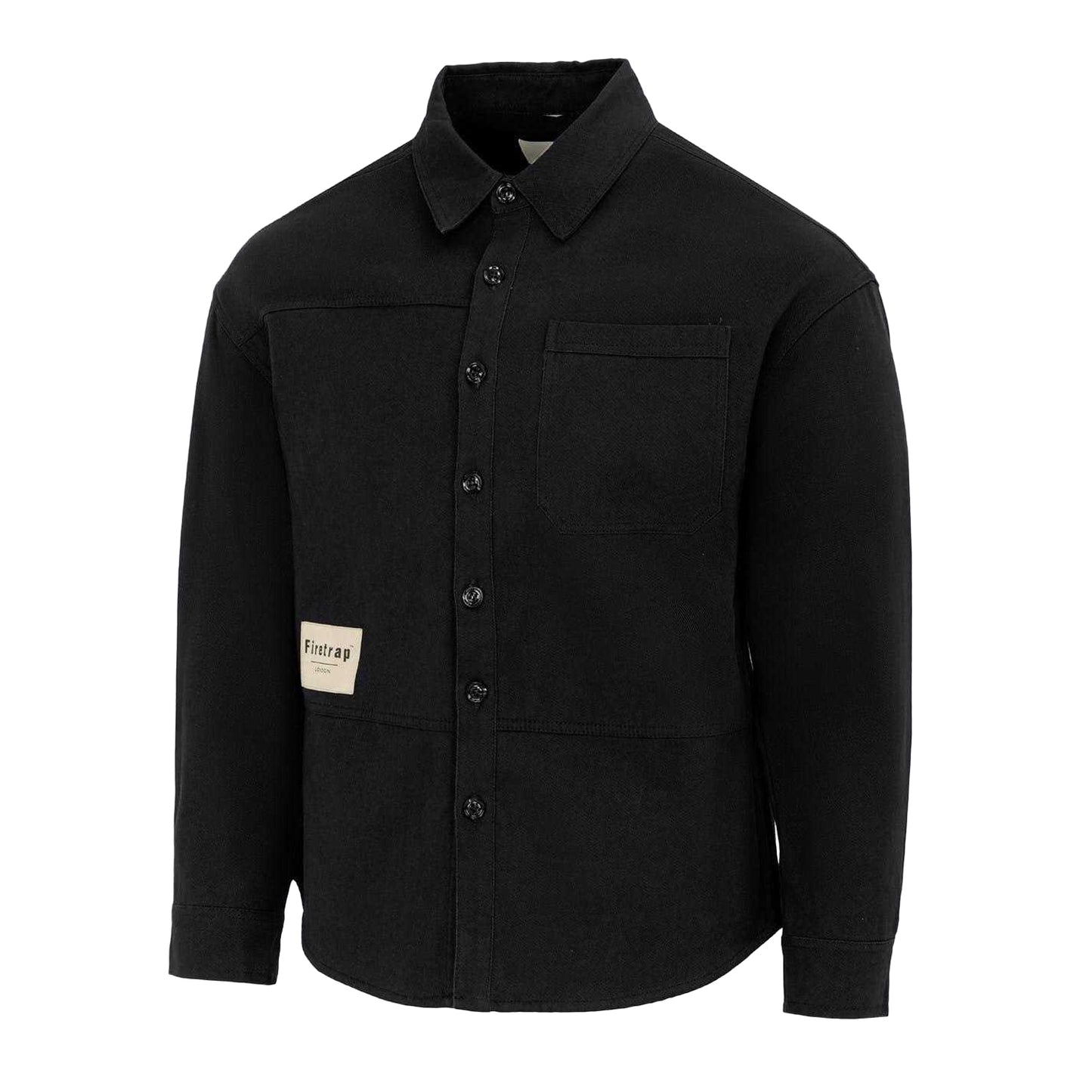 Black - Side - Firetrap Mens Logo Heavy Long-Sleeved Shirt