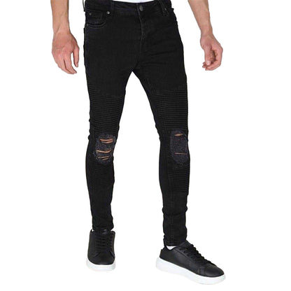 Charcoal - Side - Brave Soul Mens Washed Ripped Skinny Jeans