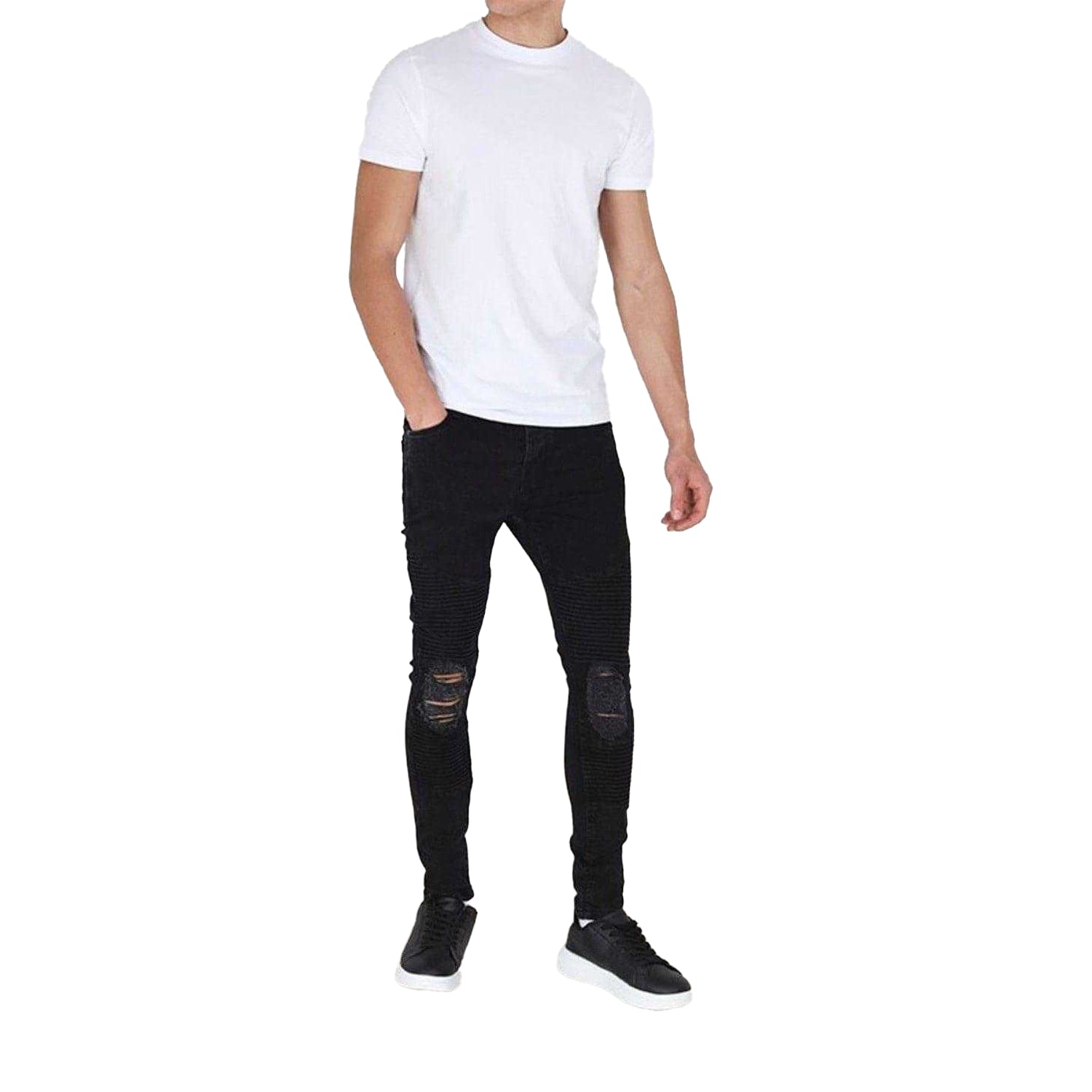 Charcoal - Pack Shot - Brave Soul Mens Washed Ripped Skinny Jeans