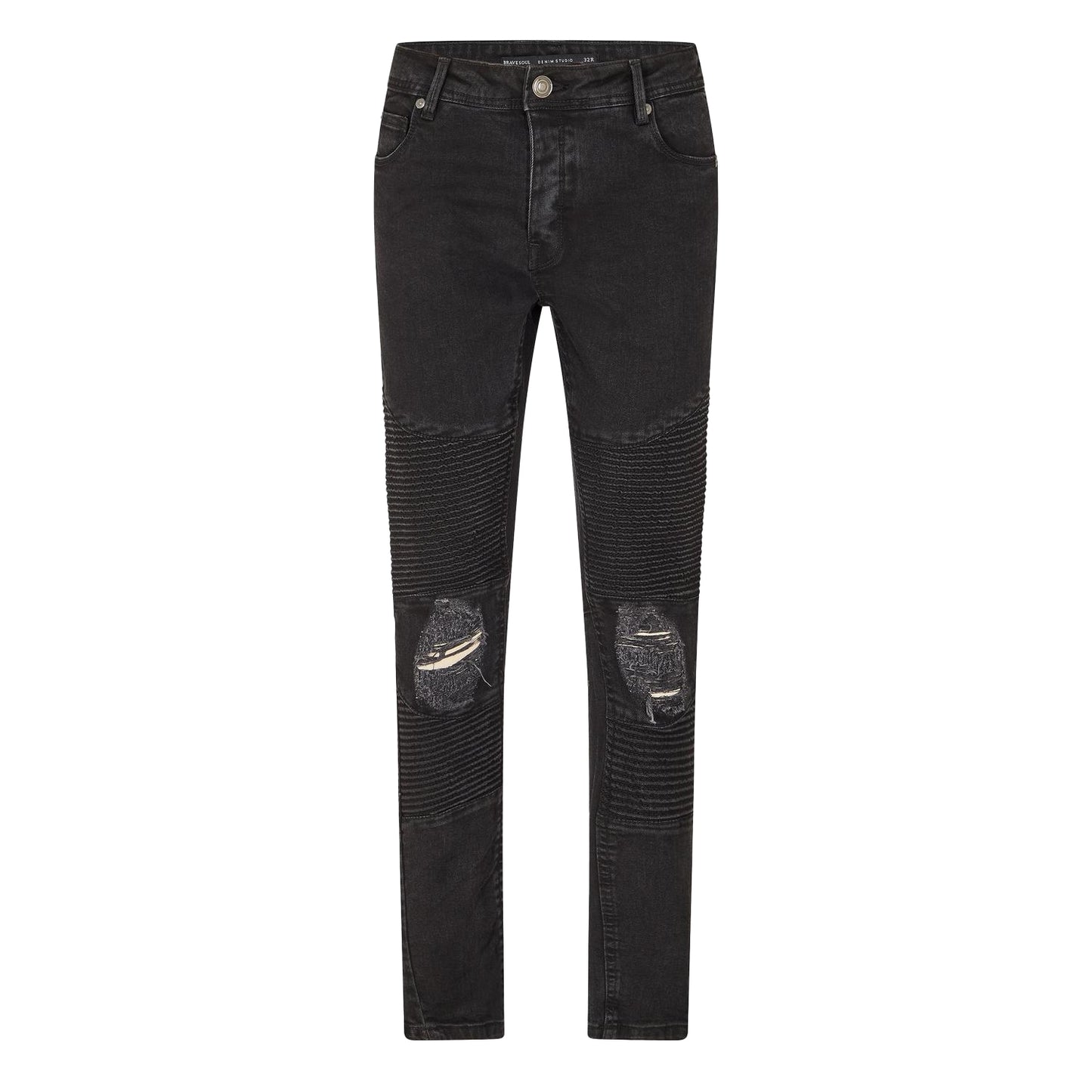 Charcoal - Front - Brave Soul Mens Washed Ripped Skinny Jeans