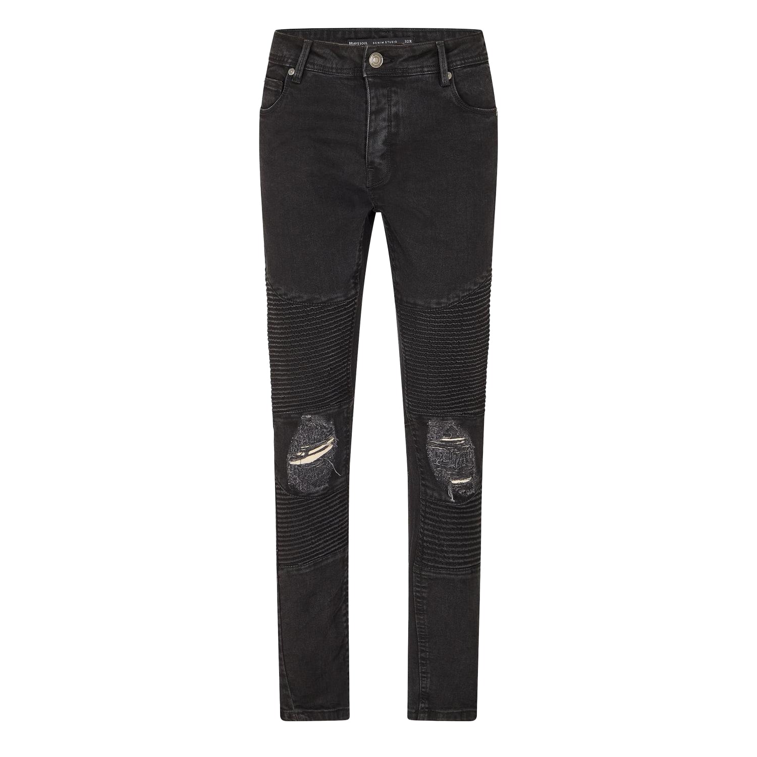 Charcoal - Front - Brave Soul Mens Washed Ripped Skinny Jeans