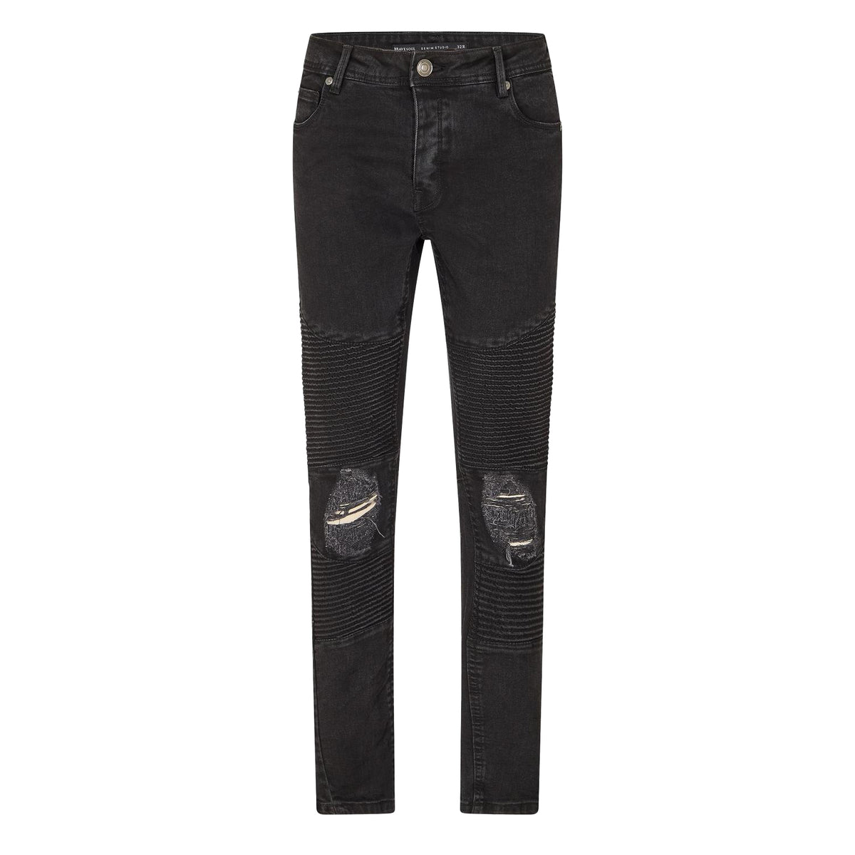 Charcoal - Front - Brave Soul Mens Washed Ripped Skinny Jeans
