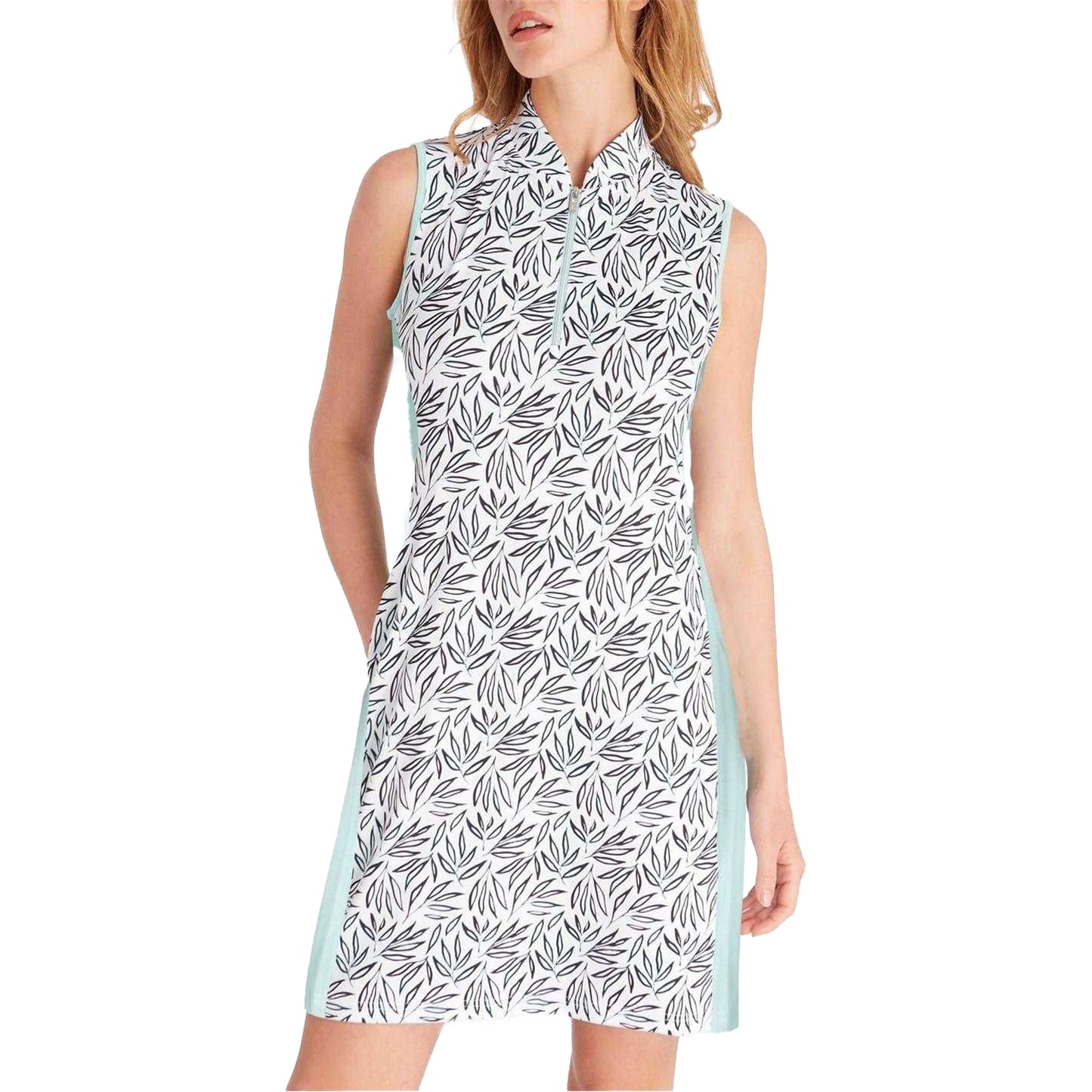 White-Black - Lifestyle - Calvin Klein Womens-Ladies Leaf Print Zip Neck Shift Dress