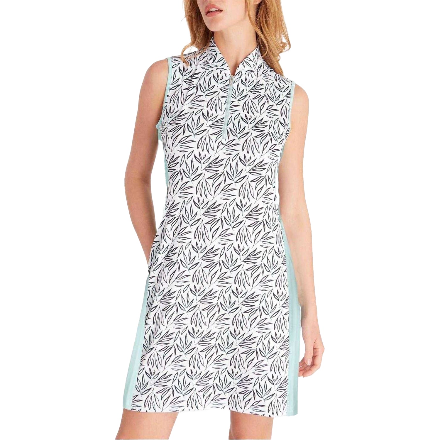 White-Black - Lifestyle - Calvin Klein Womens-Ladies Leaf Print Zip Neck Shift Dress