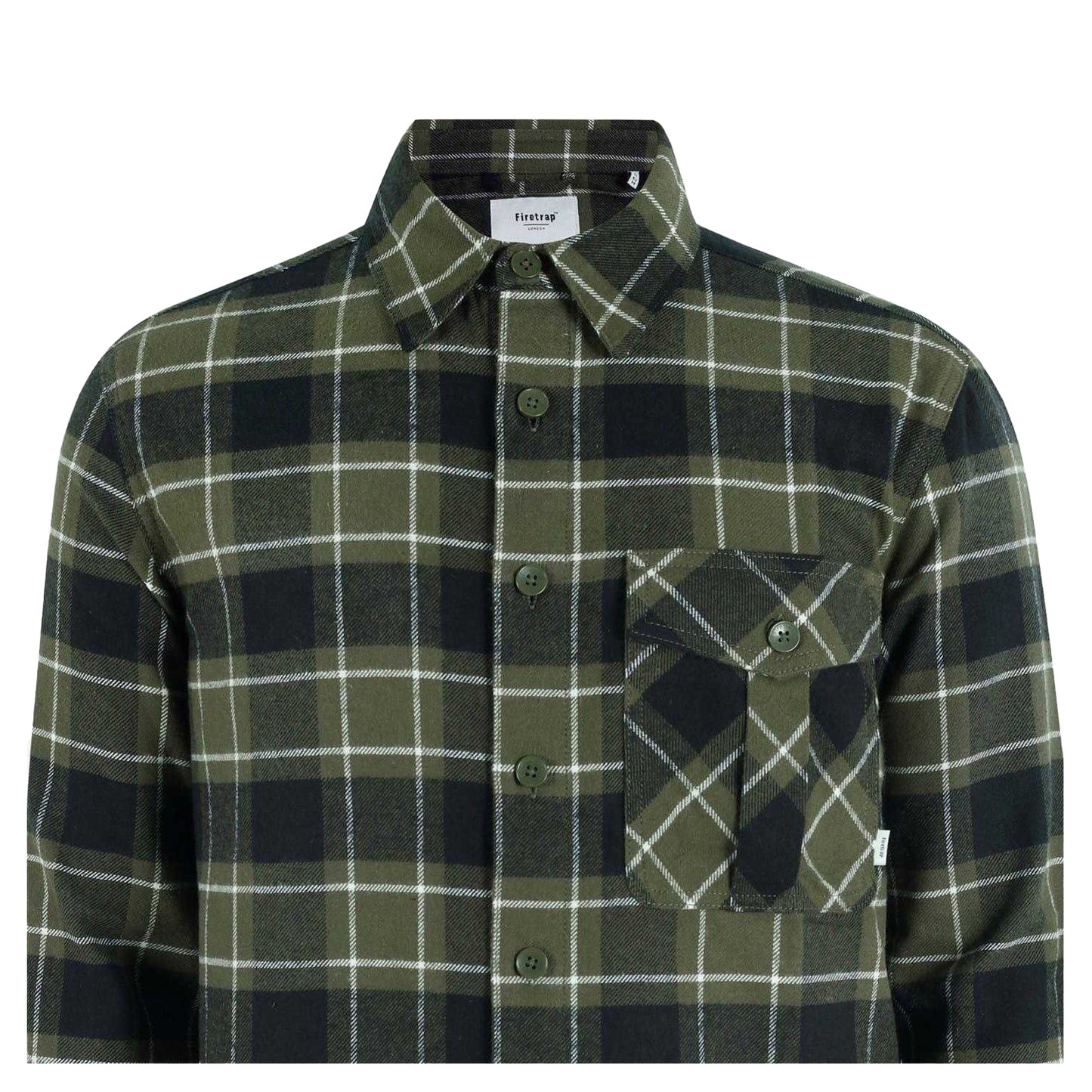 Army Khaki - Side - Firetrap Mens Anthm Plaid Pocket Long-Sleeved Shirt