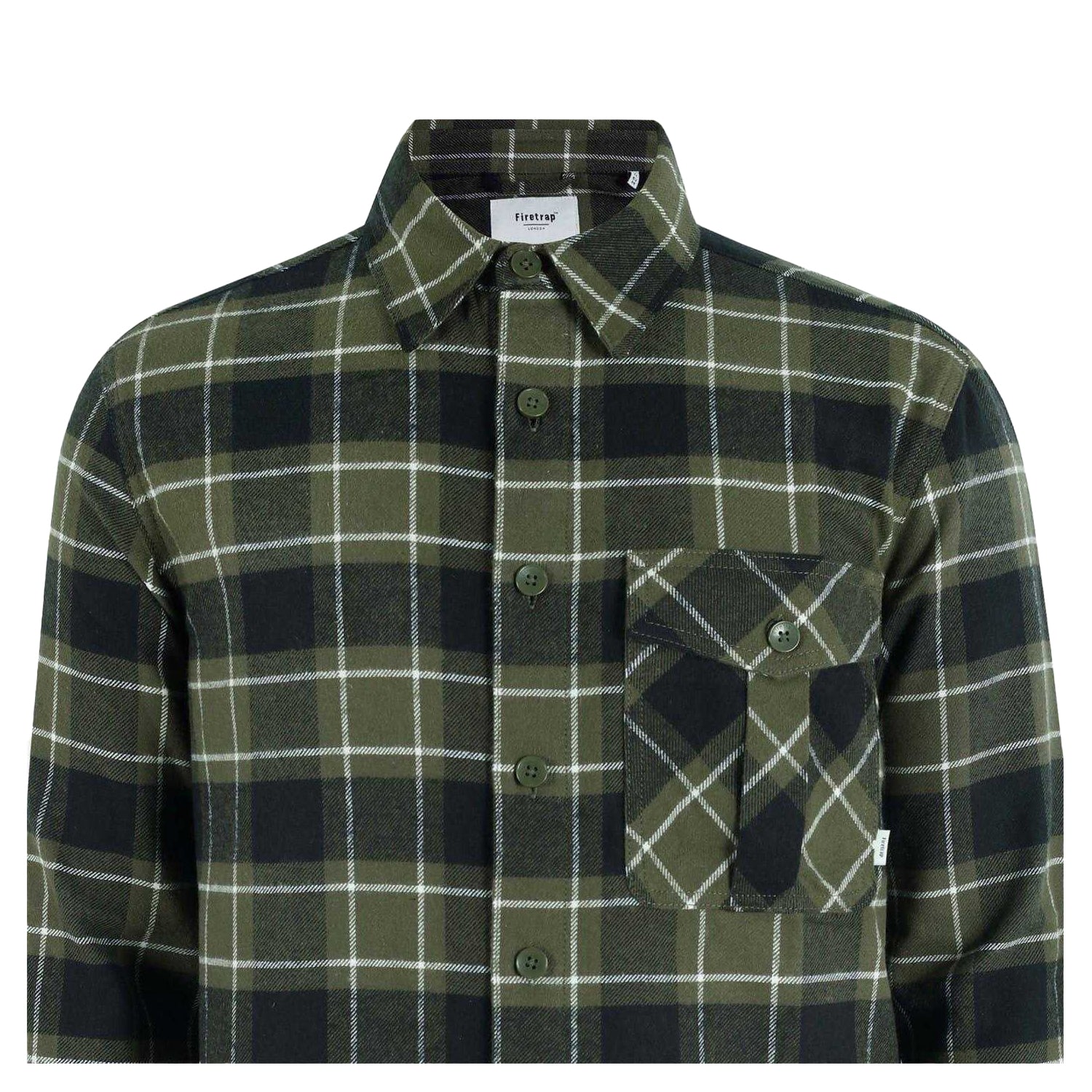 Army Khaki - Side - Firetrap Mens Anthm Plaid Pocket Long-Sleeved Shirt