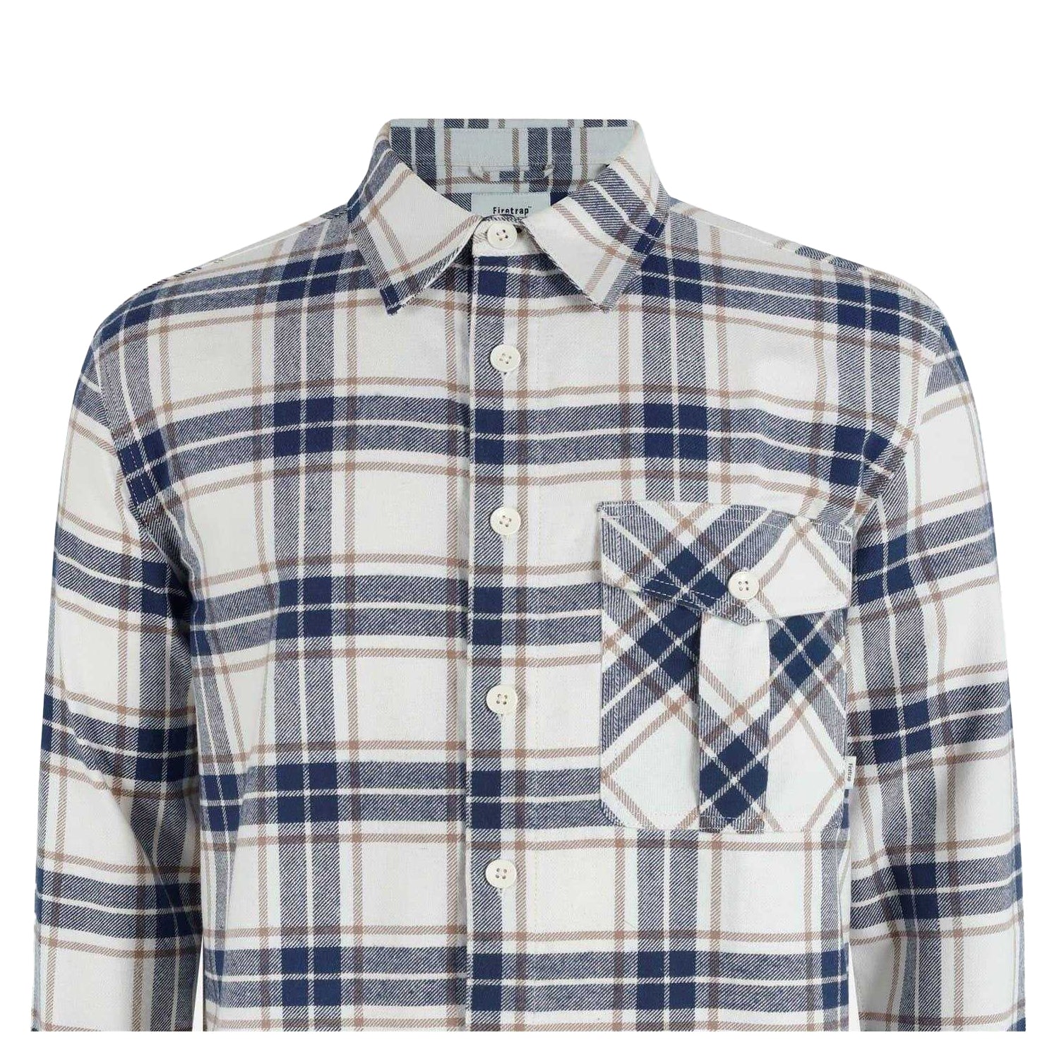 Warm White - Side - Firetrap Mens Anthm Plaid Pocket Long-Sleeved Shirt