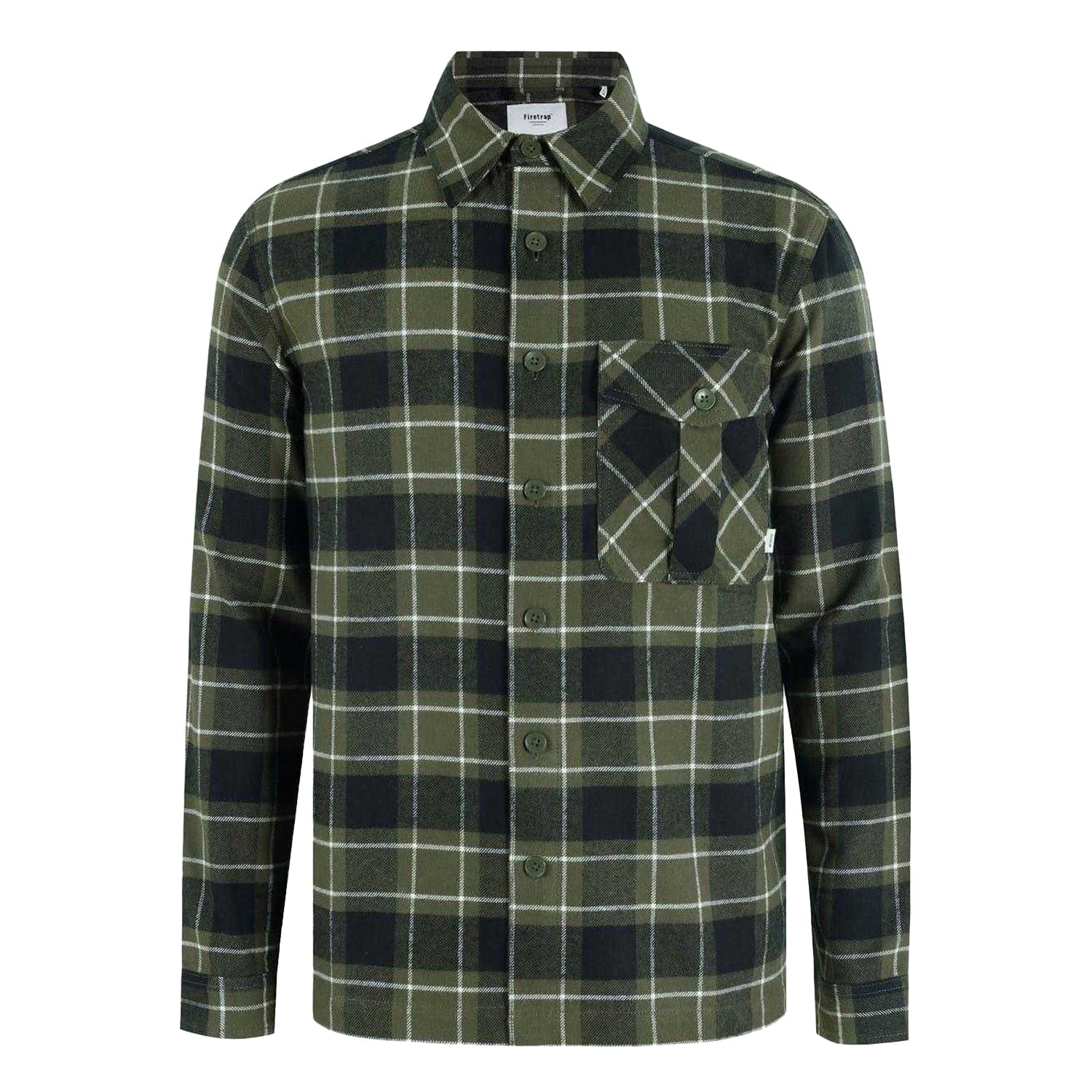 Army Khaki - Front - Firetrap Mens Anthm Plaid Pocket Long-Sleeved Shirt