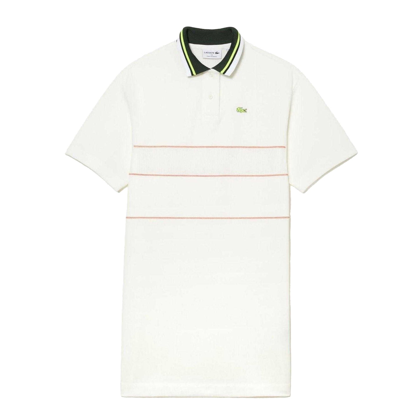Cream - Front - Lacoste Womens-Ladies Stripe Relaxed Fit Polo Shirt Dress