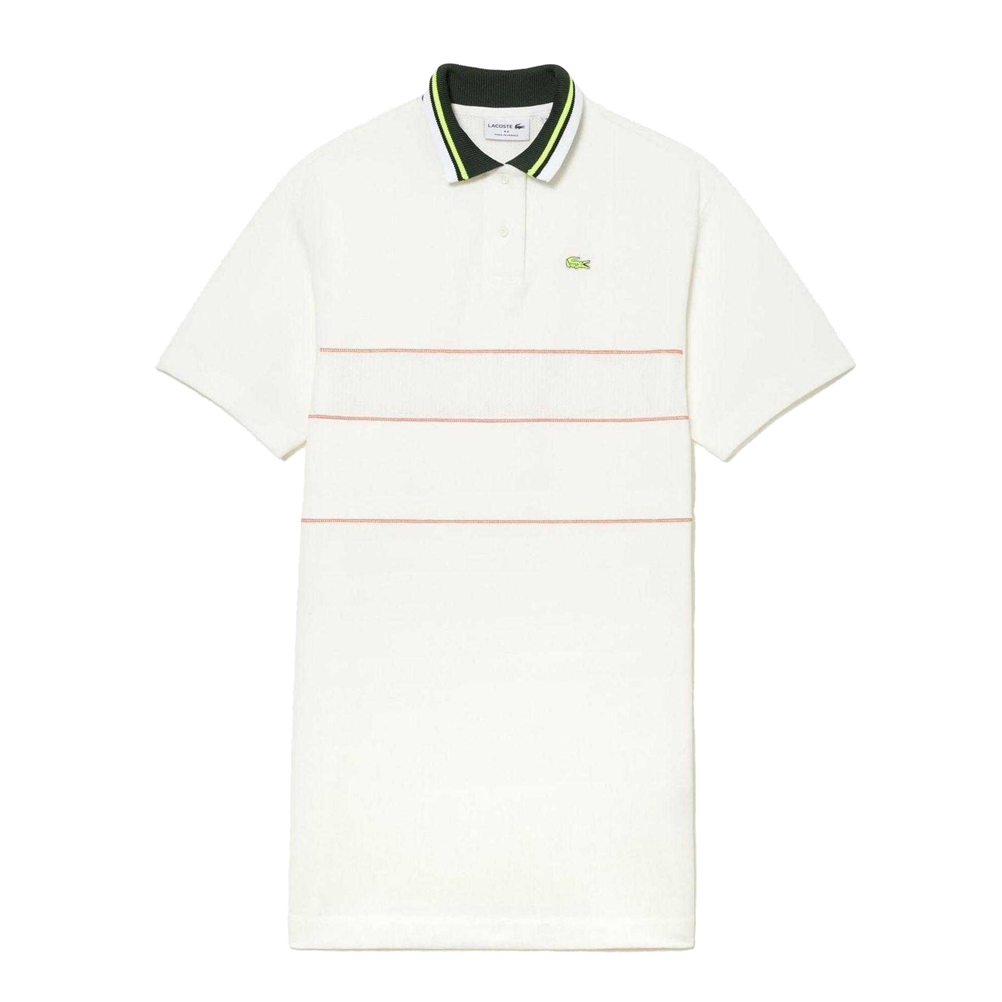 Cream - Front - Lacoste Womens-Ladies Stripe Relaxed Fit Polo Shirt Dress