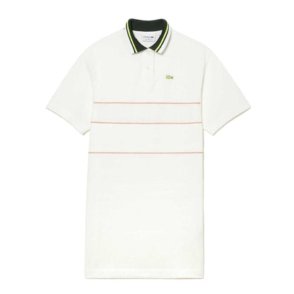 Cream - Front - Lacoste Womens-Ladies Stripe Relaxed Fit Polo Shirt Dress