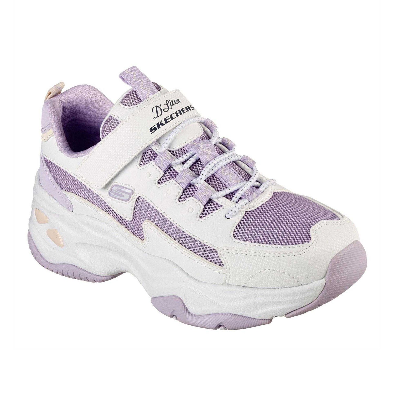 White-Lavender - Close up - Skechers Womens-Ladies D´Lites 4.0 Chunky Sole Trainers