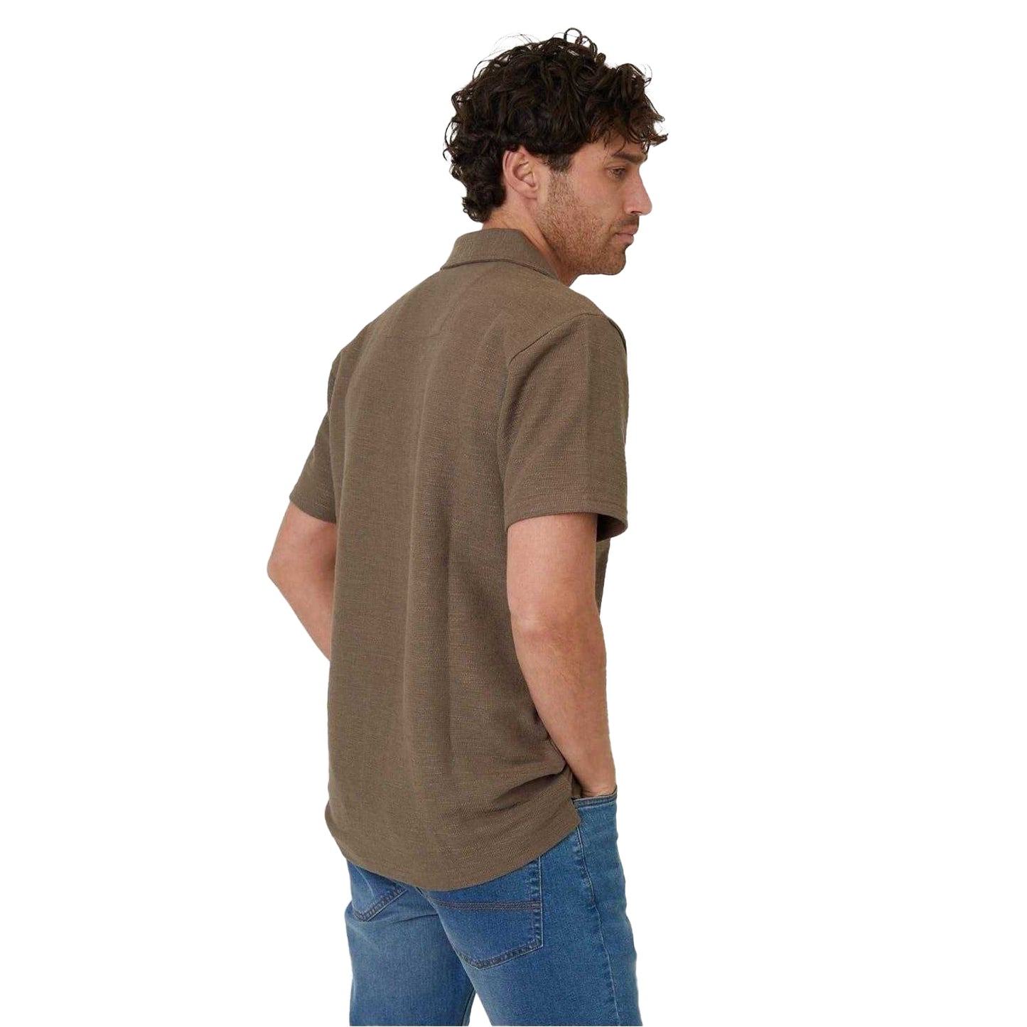 Khaki - Back - Threadbare Mens Antti Relaxed Fit Short-Sleeved Shirt