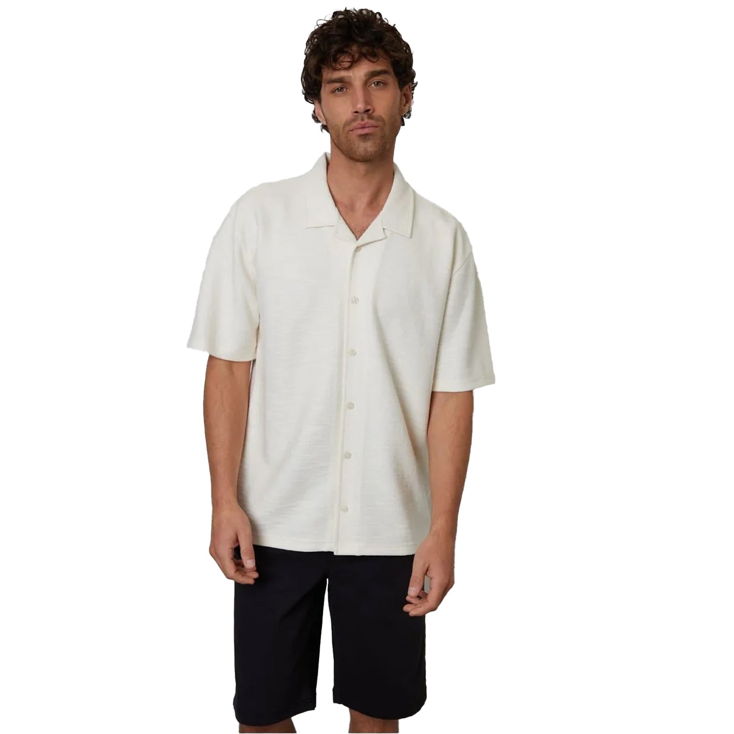 Ecru - Front - Threadbare Mens Antti Relaxed Fit Short-Sleeved Shirt