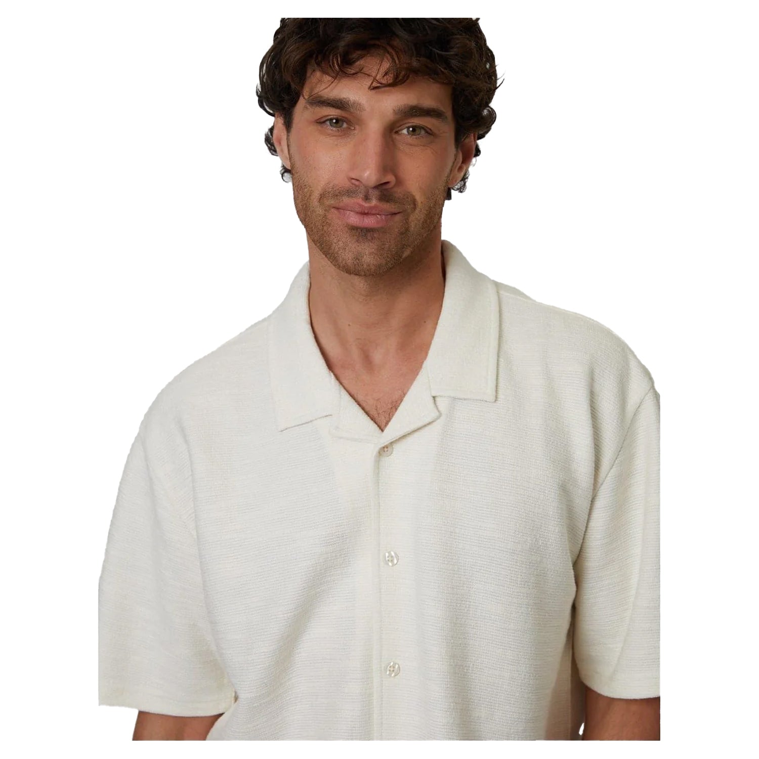 Ecru - Side - Threadbare Mens Antti Relaxed Fit Short-Sleeved Shirt