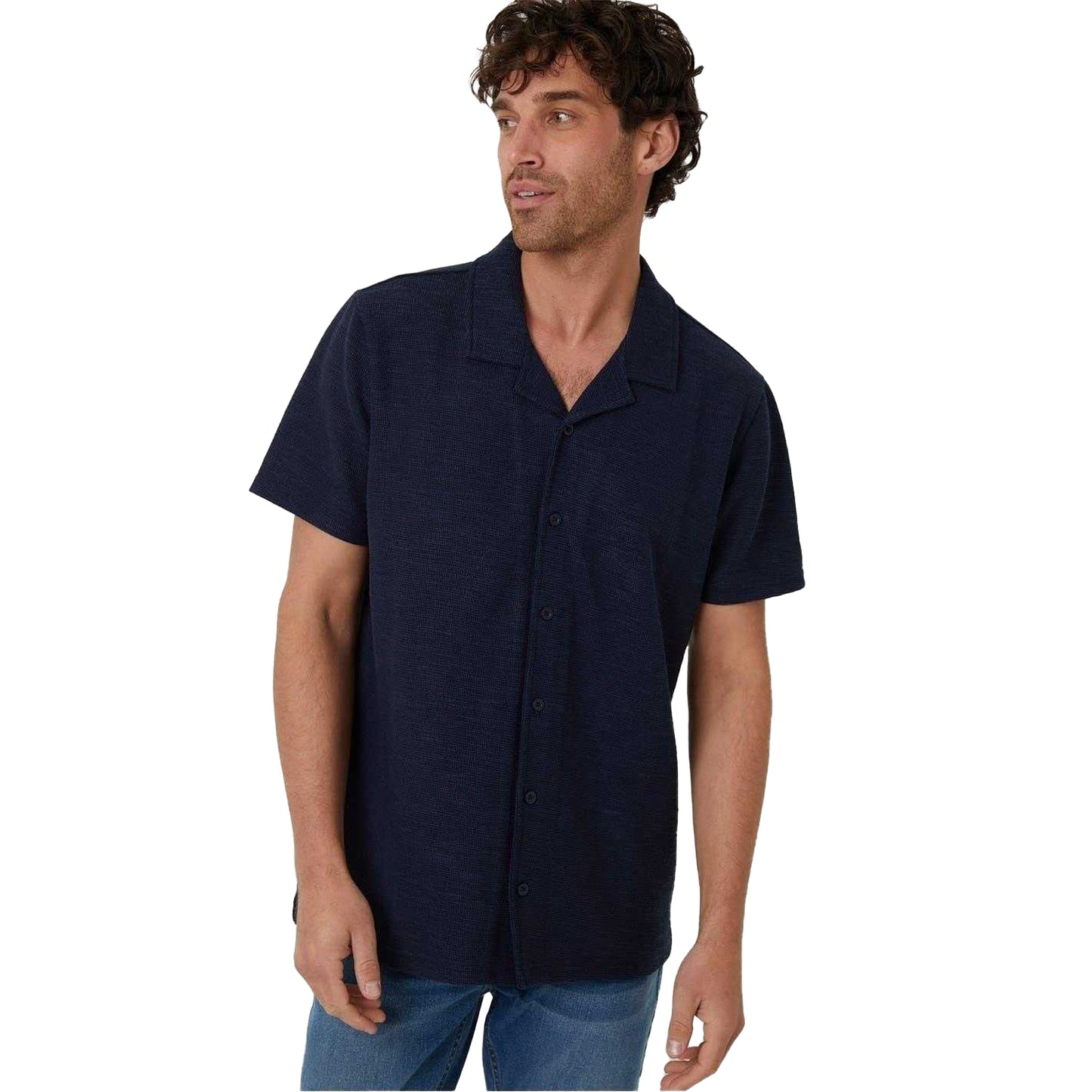 Navy - Front - Threadbare Mens Antti Relaxed Fit Short-Sleeved Shirt