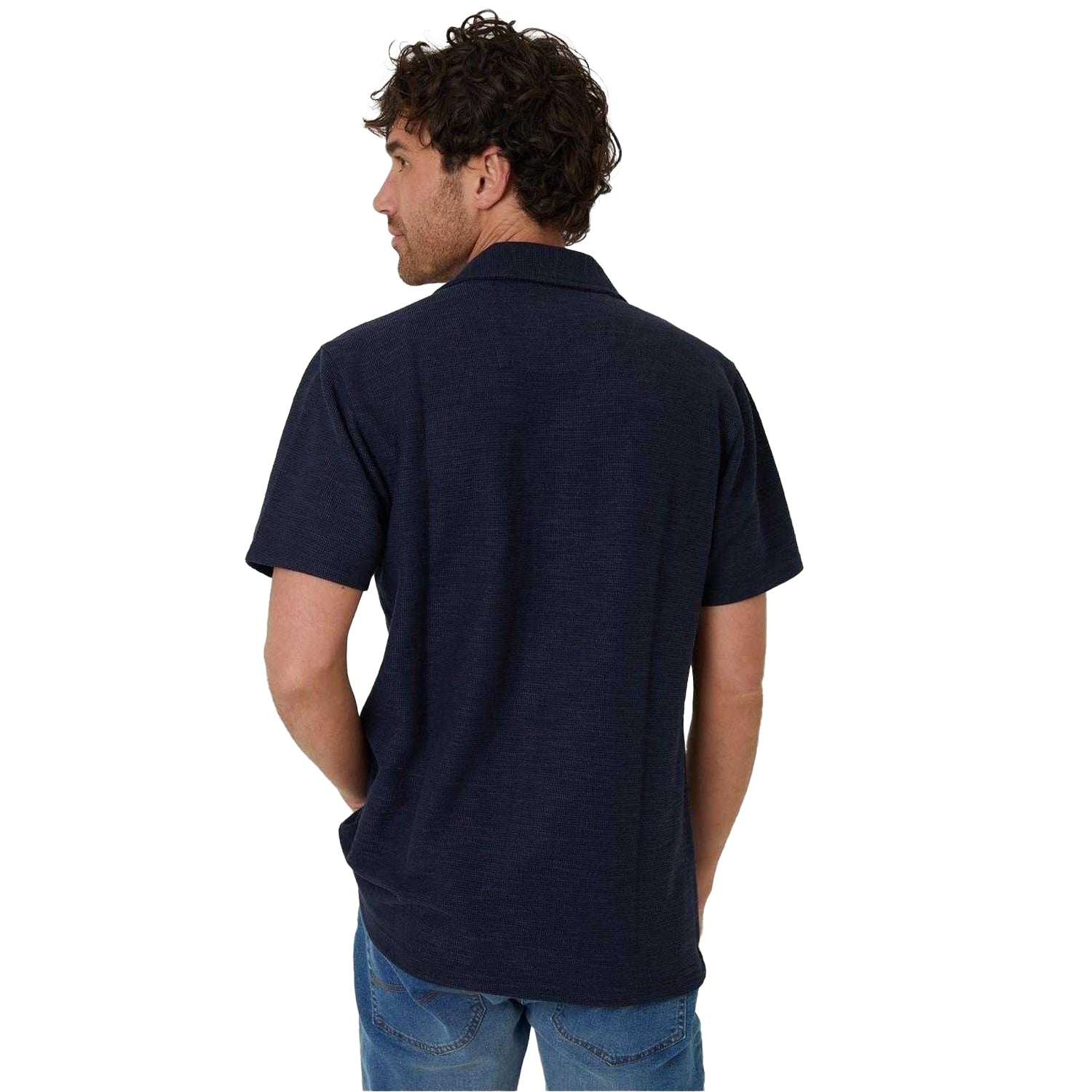 Navy - Back - Threadbare Mens Antti Relaxed Fit Short-Sleeved Shirt