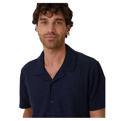Navy - Side - Threadbare Mens Antti Relaxed Fit Short-Sleeved Shirt