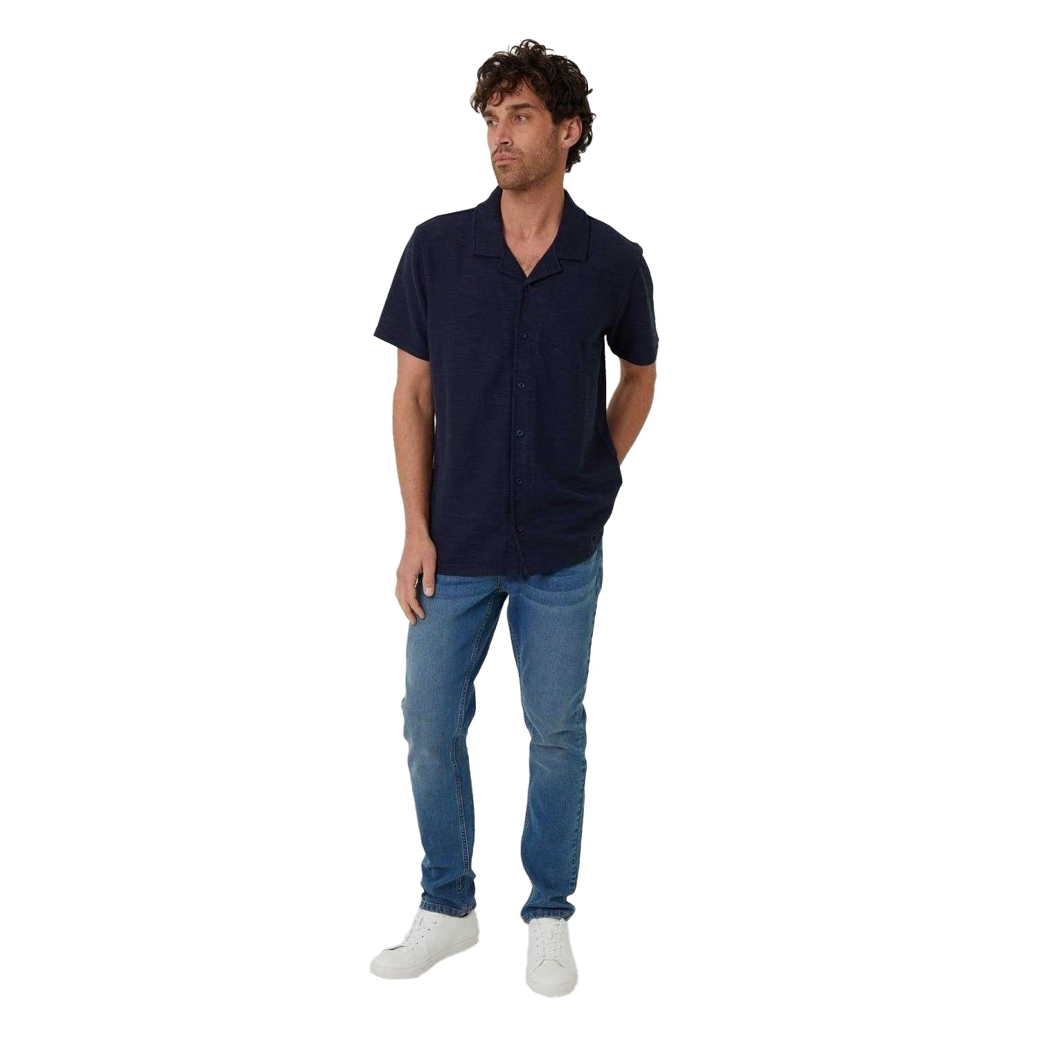 Navy - Lifestyle - Threadbare Mens Antti Relaxed Fit Short-Sleeved Shirt