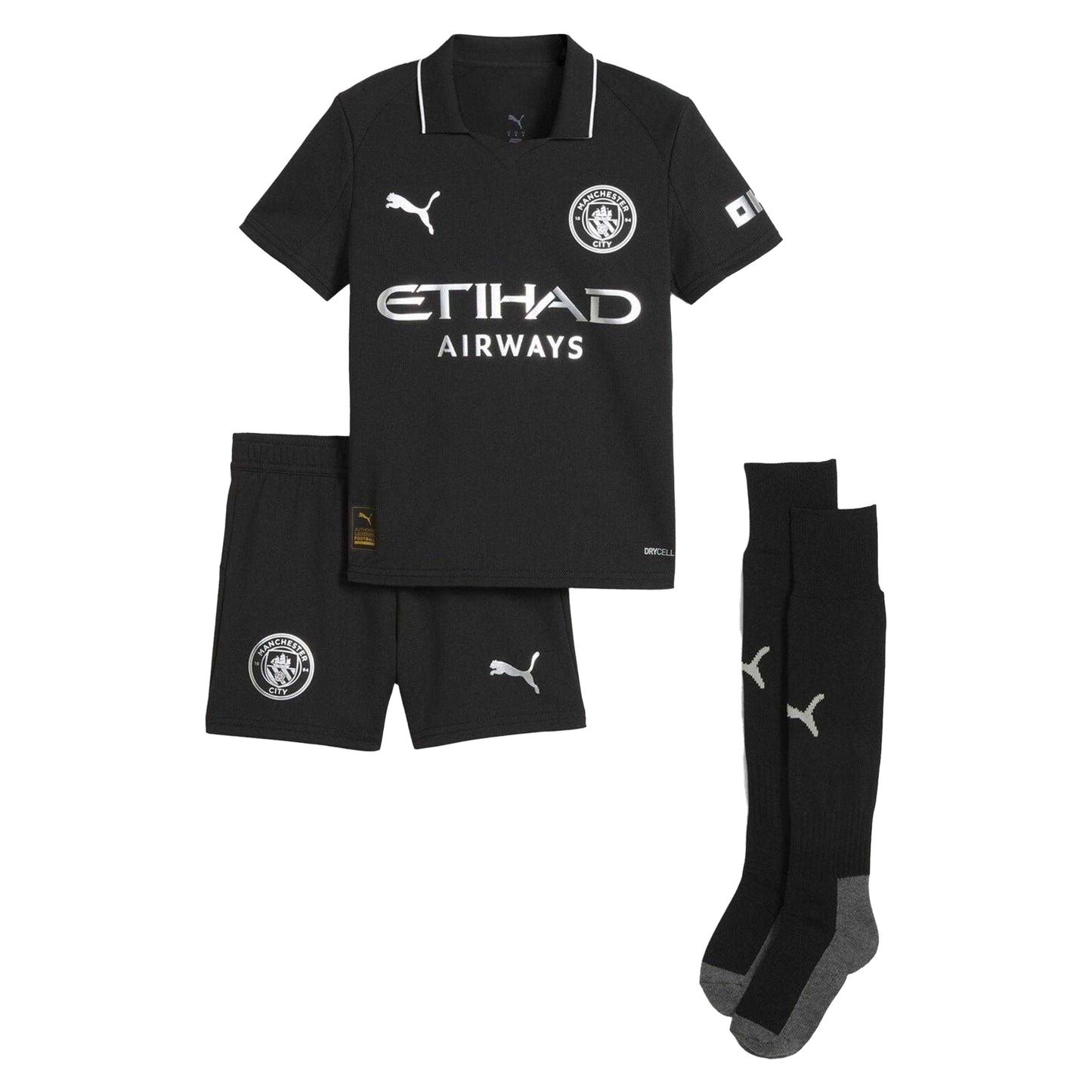 Black - Front - Manchester City FC Childrens-Kids 25-26 Puma Away Kit Set