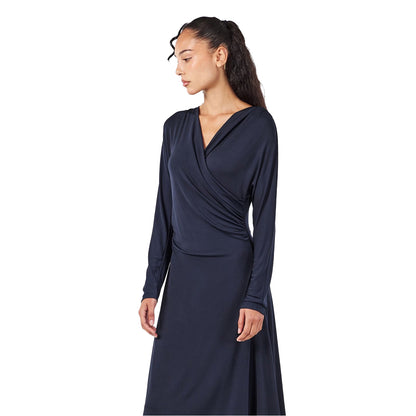 Dark Blue - Side - Boss Womens-Ladies Ettita V Neck Long-Sleeved Wrap Dress