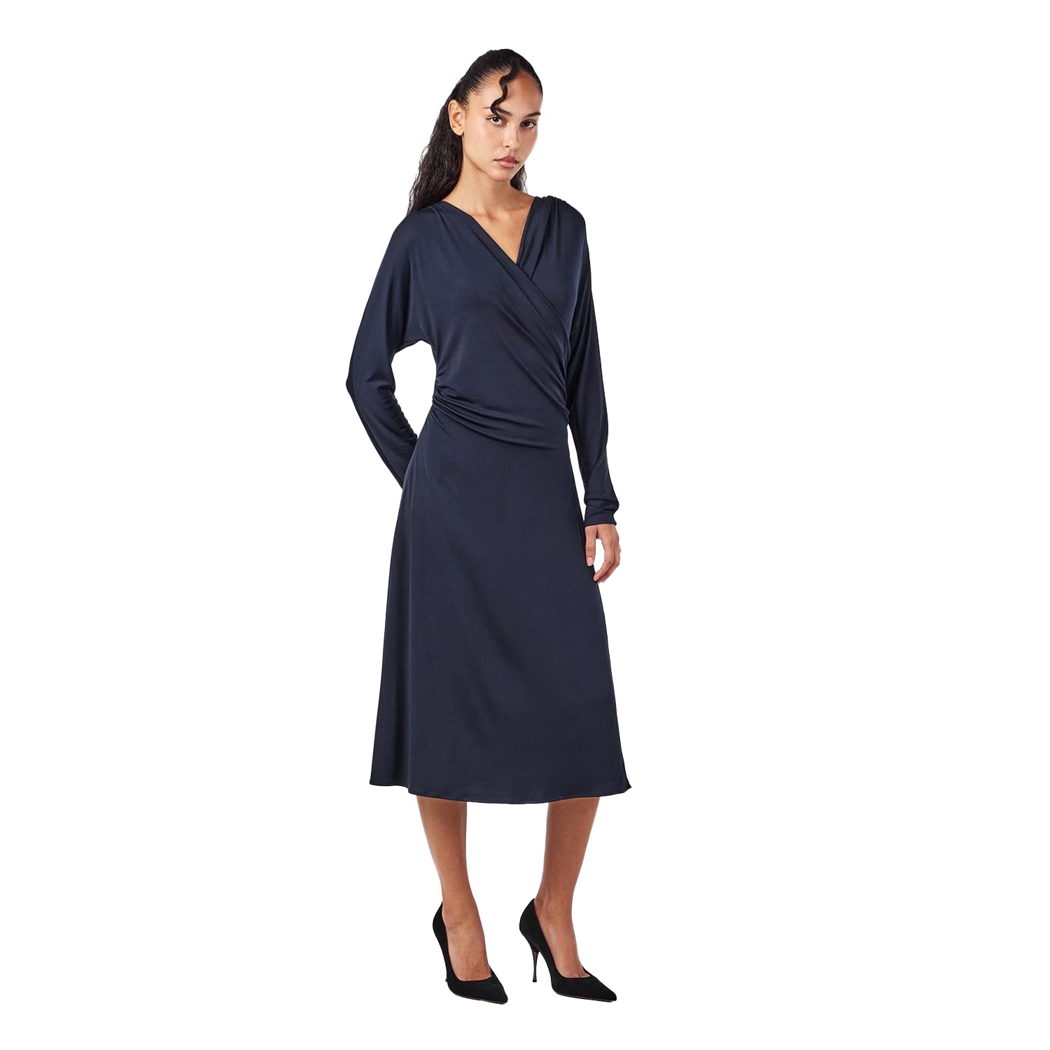 Dark Blue - Pack Shot - Boss Womens-Ladies Ettita V Neck Long-Sleeved Wrap Dress