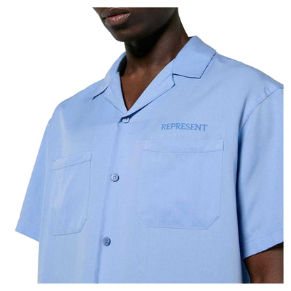 Blue - Side - Represent Mens Lyocell Pocket Short-Sleeved Bowling Shirt