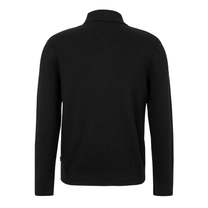Black - Back - Jack And Jones Mens Knitted Collared Long-Sleeved Jacket