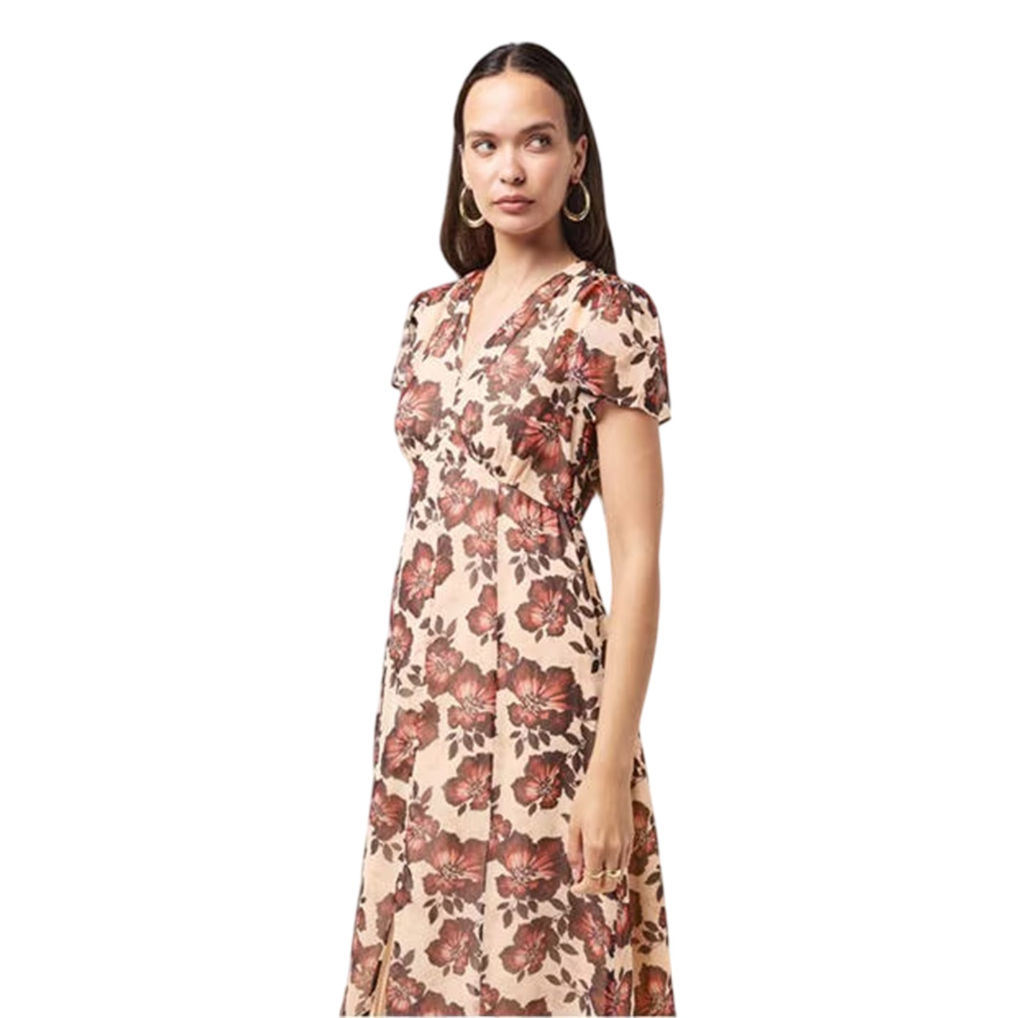 Multicoloured - Side - French Connection Womens-Ladies Elyse V Neck Flutter Midi Dress