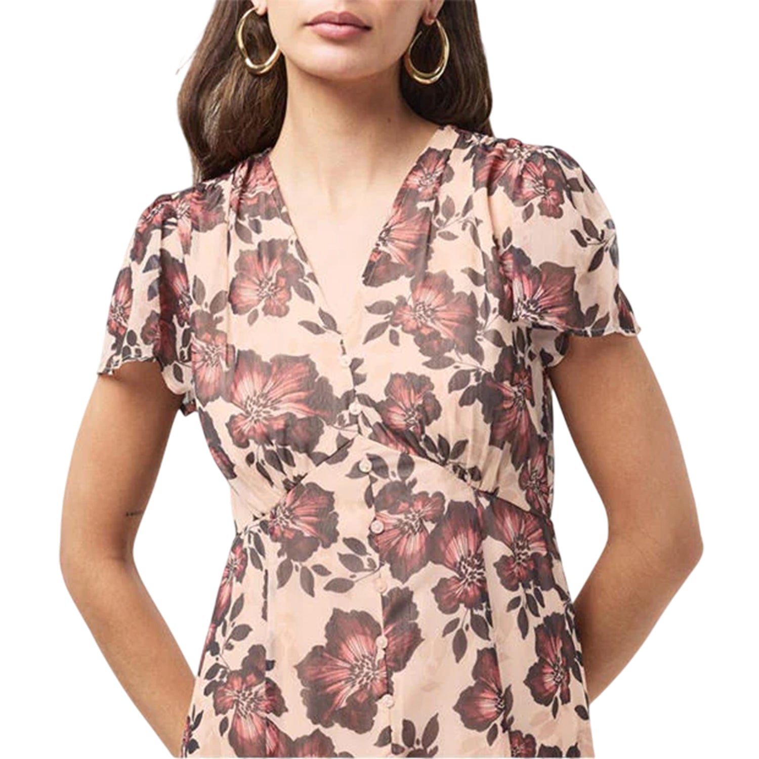 Multicoloured - Lifestyle - French Connection Womens-Ladies Elyse V Neck Flutter Midi Dress